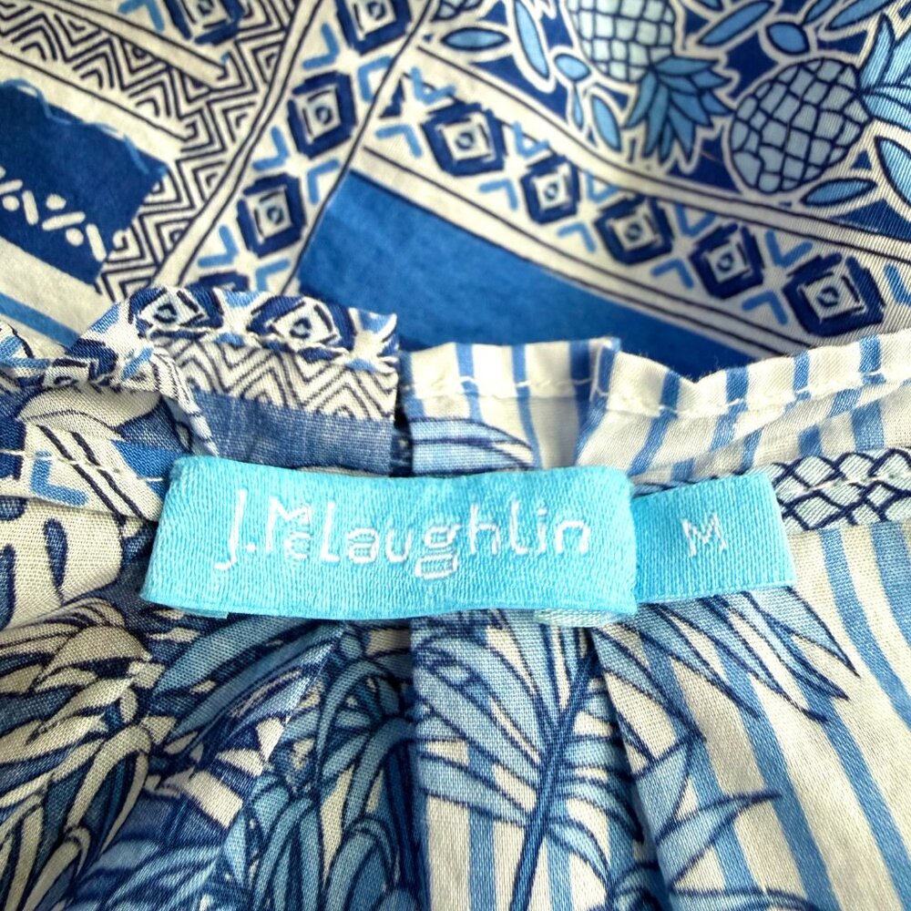 J. McLaughlin Maxi Dress Blue White Tropical Patchwork Cotton Christa (M) - Picture 6 of 8